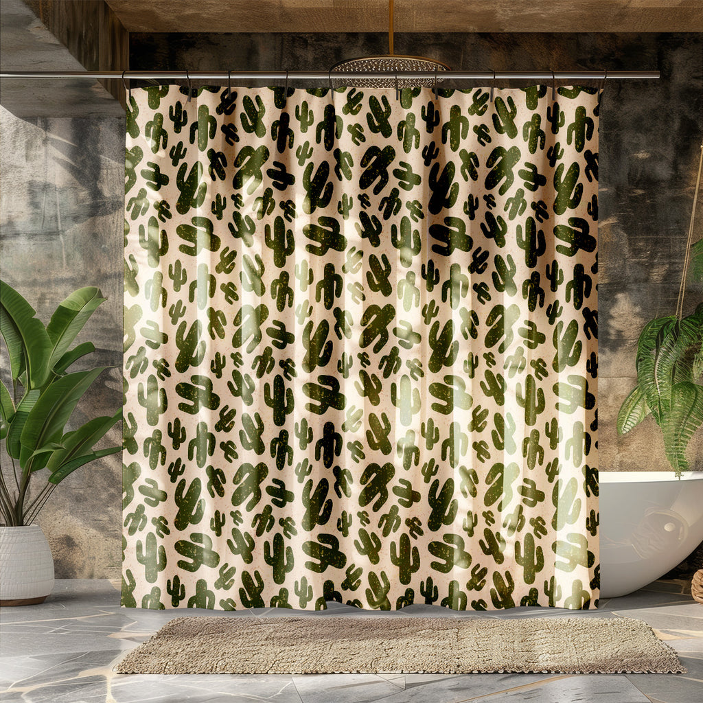 rustic green cactus Southwestern shower curtain – fabric detail