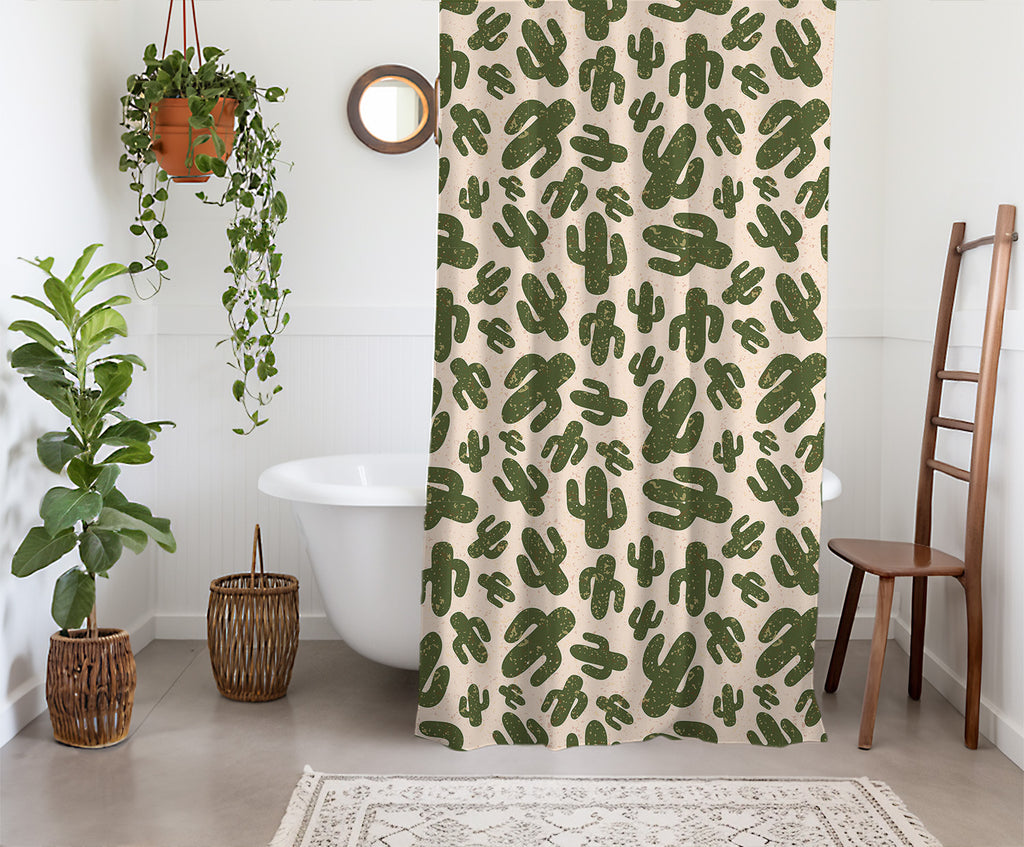 rustic green cactus Southwestern shower curtain – full design view