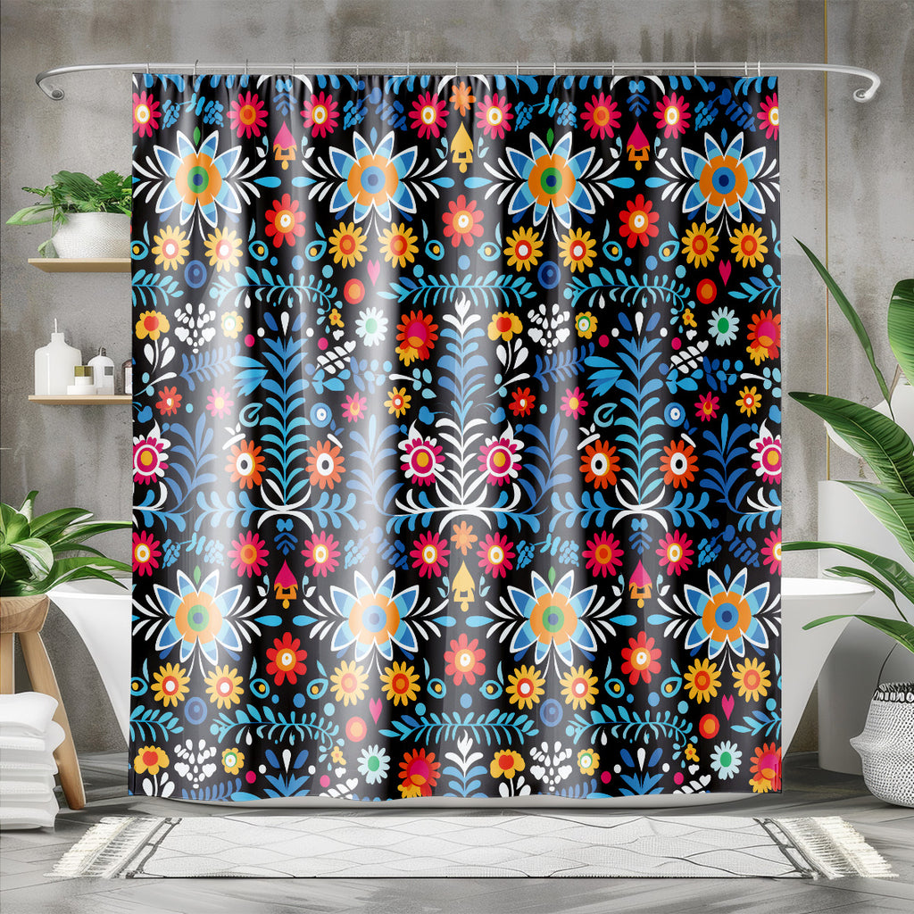 midnight floral shower curtain close-up pattern