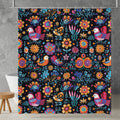 mexican birds and flowers shower curtain product mockup