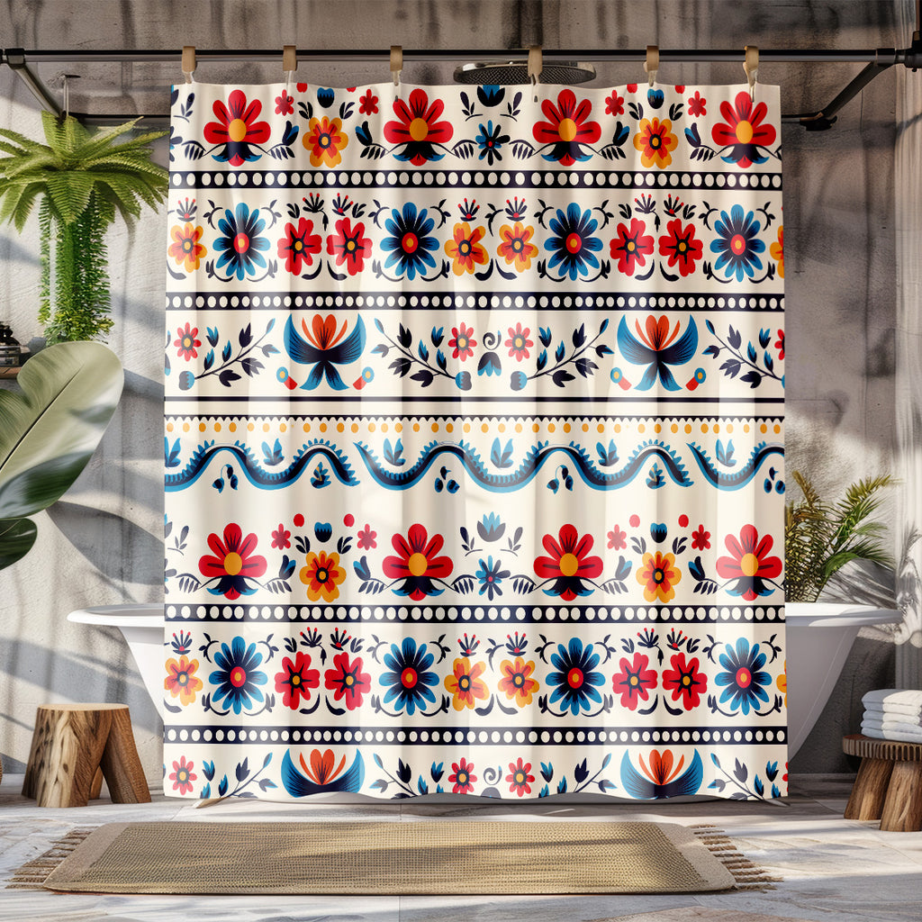 traditional mexican floral shower curtain close-up pattern