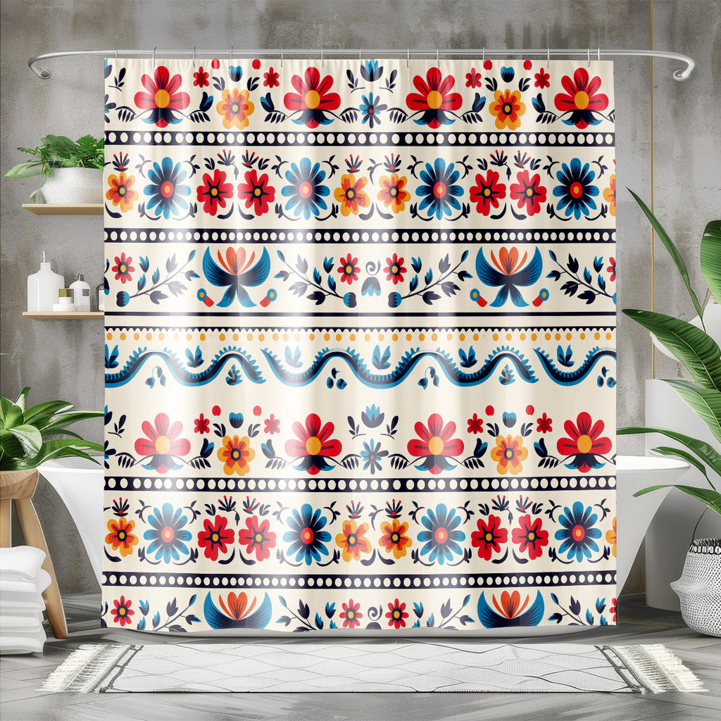 traditional mexican floral shower curtain styled bathroom display