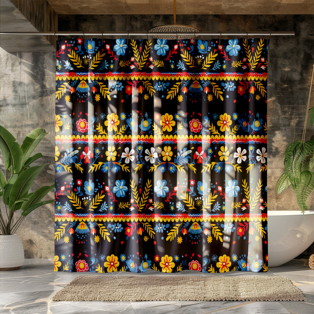 Mexican floral traditional folk art shower curtain – pattern view