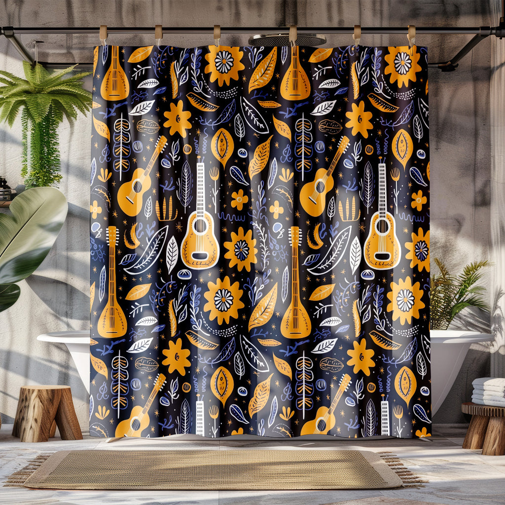 mexican guitar shower curtain full pattern view