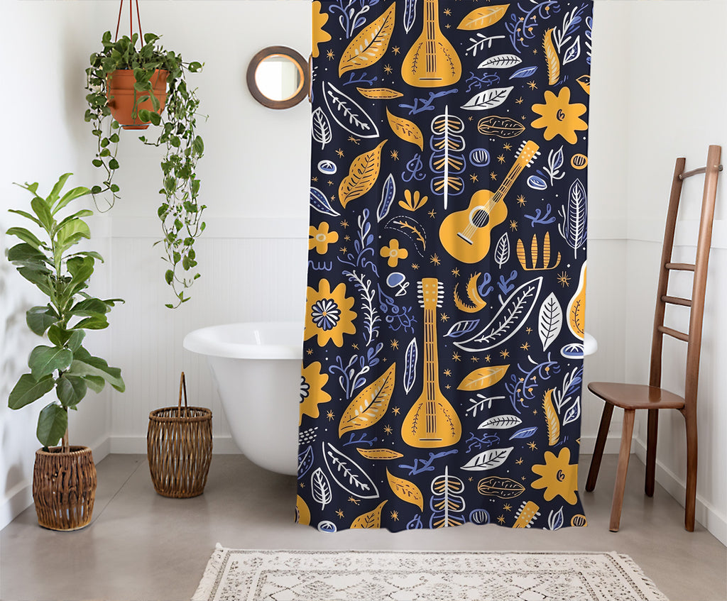 mexican guitar shower curtain product mockup