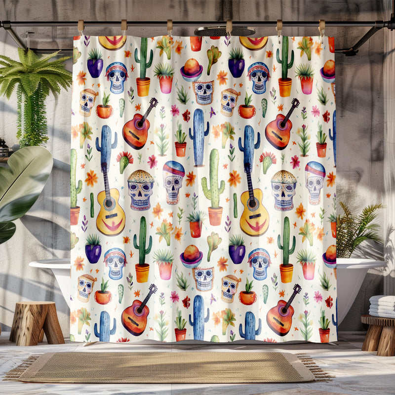 Watercolor Day of the Dead Shower Curtain | Lightweight 100% Polyester, Water and Mildew Resistant, Multiple sizes with Hooks