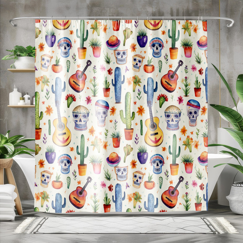 watercolor day of the dead shower curtain styled bathroom display
