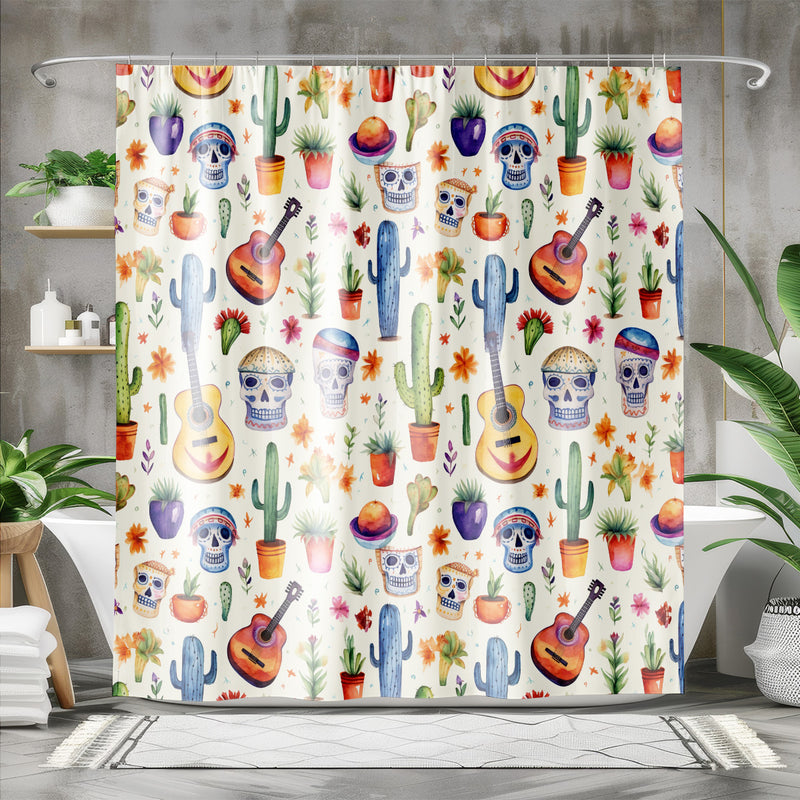 Watercolor Day of the Dead Shower Curtain | Lightweight 100% Polyester, Water and Mildew Resistant, Multiple sizes with Hooks