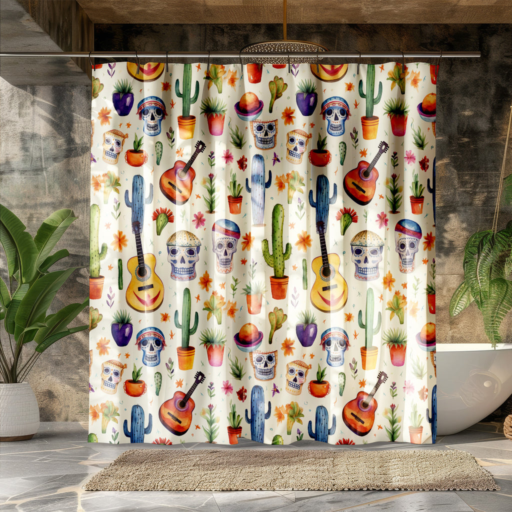 watercolor day of the dead shower curtain product mockup