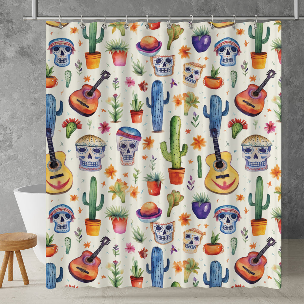 watercolor day of the dead shower curtain product mockup