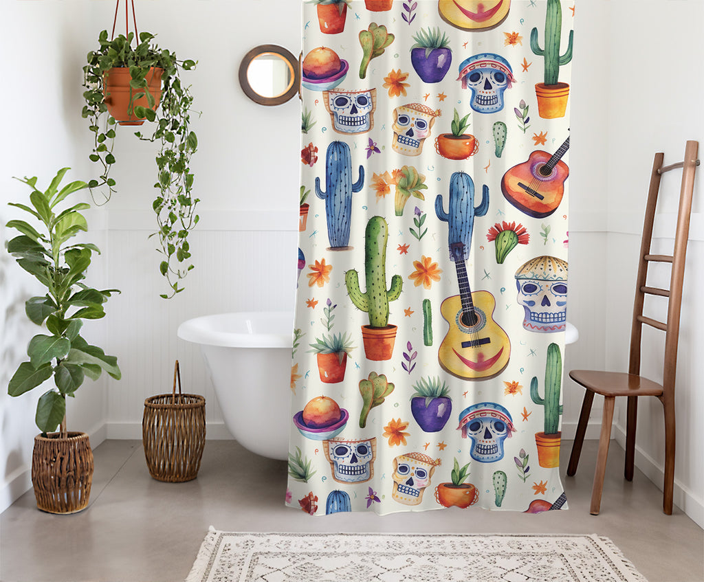 watercolor day of the dead shower curtain full pattern view