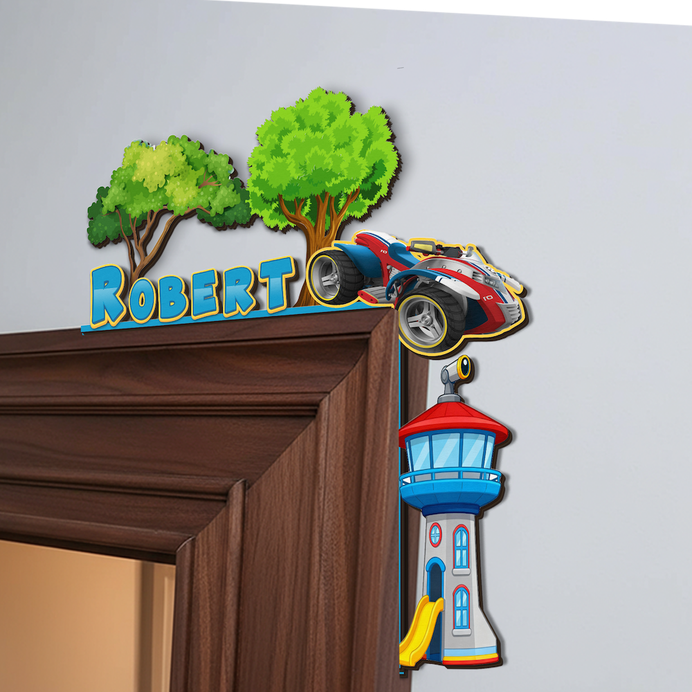 PERSONALIZED Wooden Door Corner | CUSTOM Name Sign | Single/Double Layer | 10” & 15” Sizes | Kids Room Decor | Car Patrol