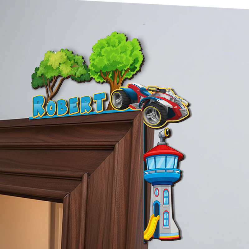 PERSONALIZED Wooden Door Corner | CUSTOM Name Sign | Single/Double Layer | 10” & 15” Sizes | Kids Room Decor | Car Patrol