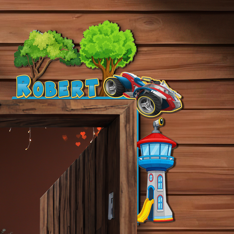 PERSONALIZED Wooden Door Corner | CUSTOM Name Sign | Single/Double Layer | 10” & 15” Sizes | Kids Room Decor | Car Patrol