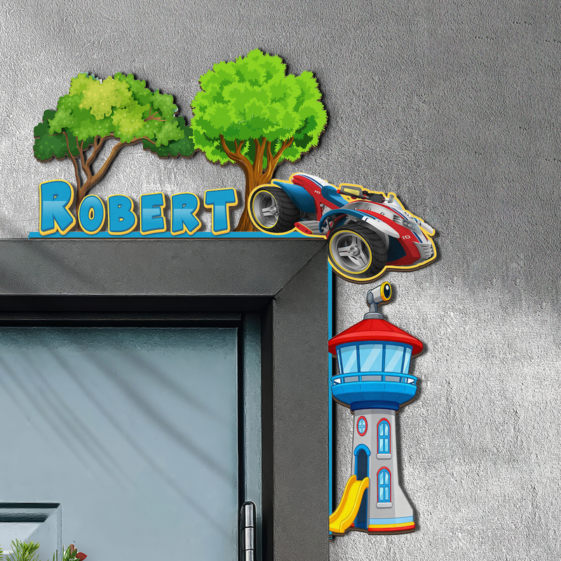 PERSONALIZED Wooden Door Corner | CUSTOM Name Sign | Single/Double Layer | 10” & 15” Sizes | Kids Room Decor | Car Patrol