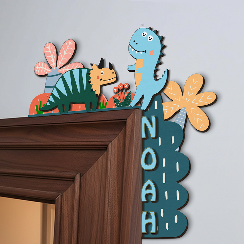 PERSONALIZED Door Corner Sign | Eco Friendly Plywood | CUSTOM Name | 1 or 2 Layers | 10” & 15” Sizes | Kids Room Decor | Cute Dinosaur