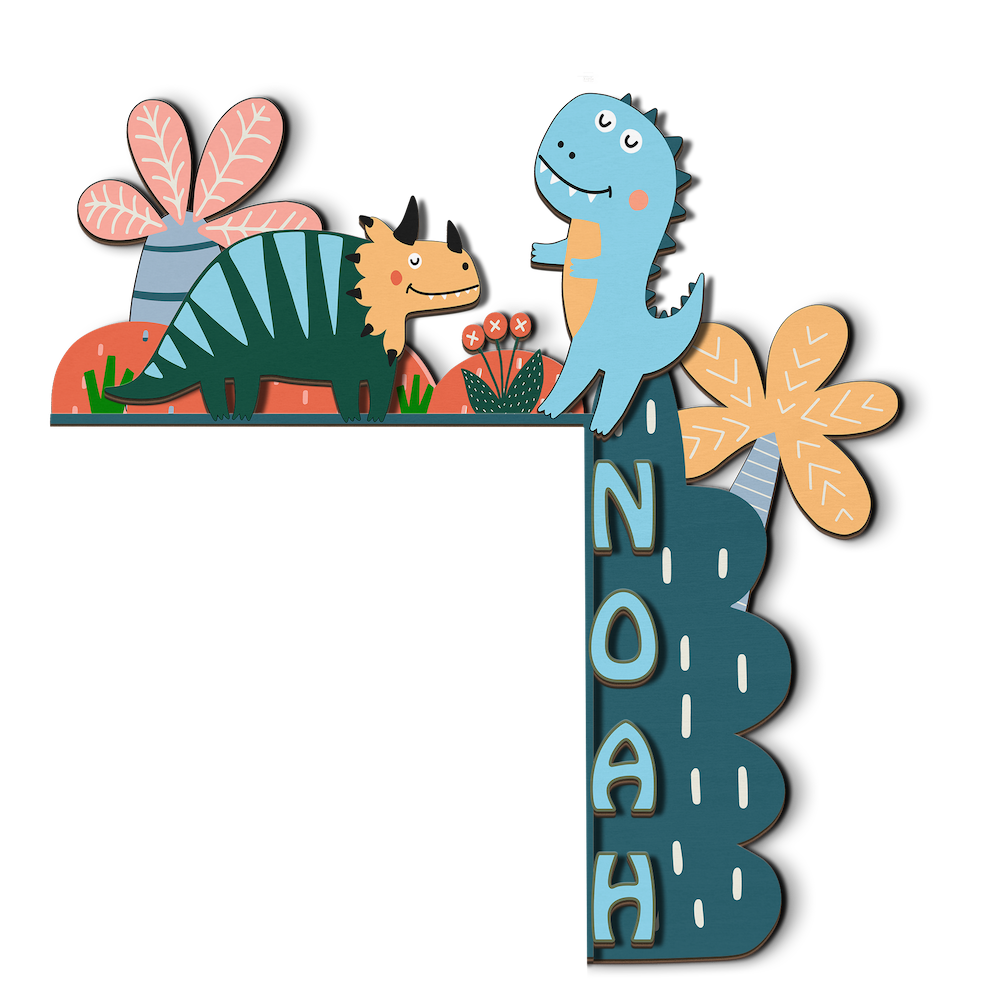 PERSONALIZED Door Corner Sign | Eco Friendly Plywood | CUSTOM Name | 1 or 2 Layers | 10” & 15” Sizes | Kids Room Decor | Cute Dinosaur