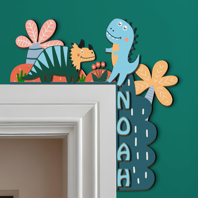 PERSONALIZED Door Corner Sign | Eco Friendly Plywood | CUSTOM Name | 1 or 2 Layers | 10” & 15” Sizes | Kids Room Decor | Cute Dinosaur