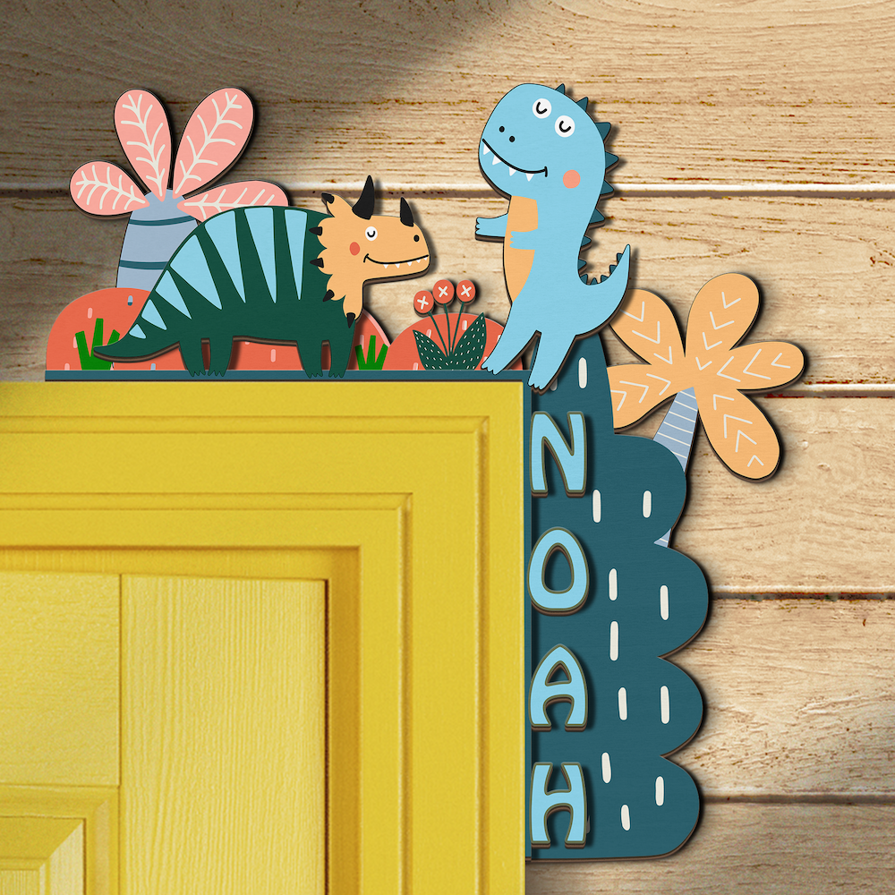 PERSONALIZED Door Corner Sign | Eco Friendly Plywood | CUSTOM Name | 1 or 2 Layers | 10” & 15” Sizes | Kids Room Decor | Cute Dinosaur