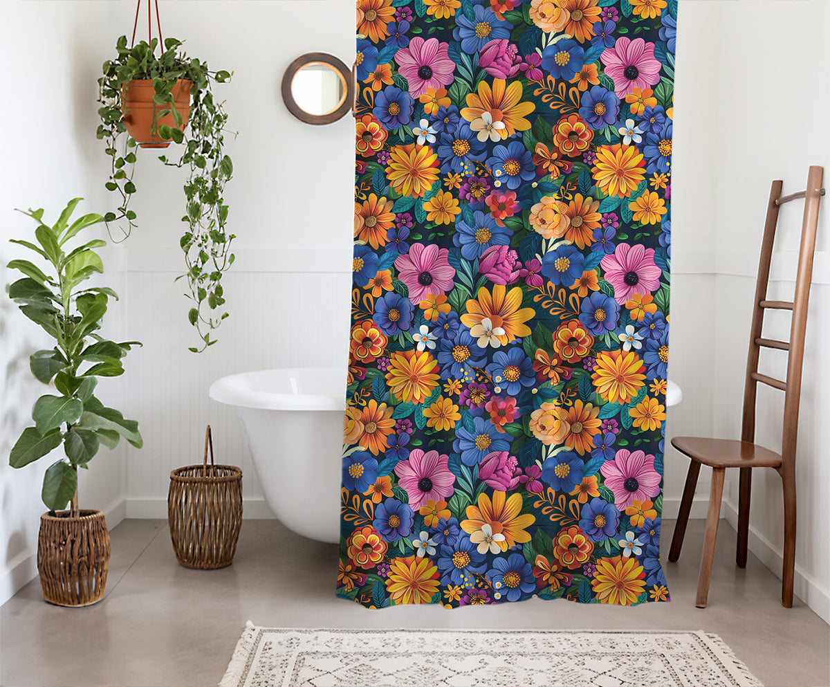 midnight wildflower shower curtain full pattern view