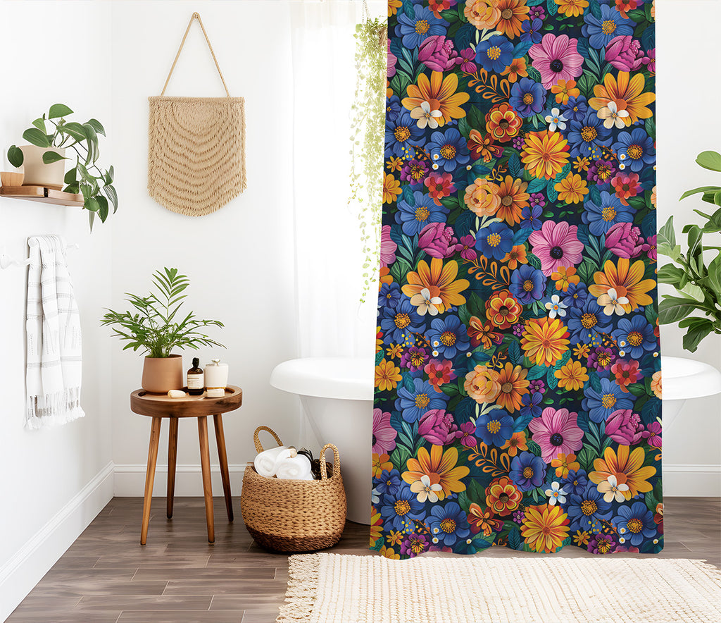 midnight wildflower shower curtain fabric and design detail