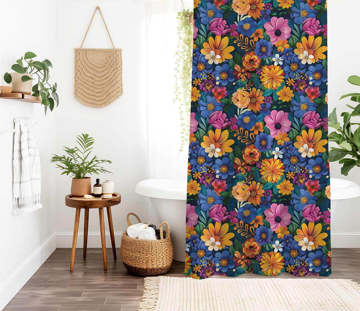 midnight wildflower shower curtain fabric and design detail