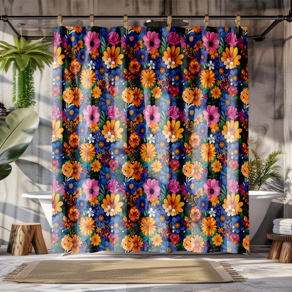 midnight wildflower shower curtain styled bathroom display