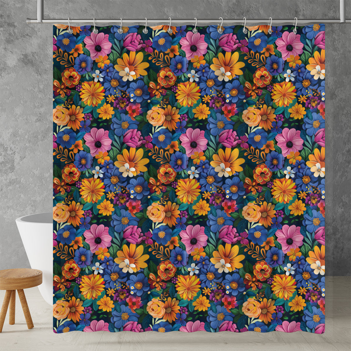midnight wildflower shower curtain close-up pattern