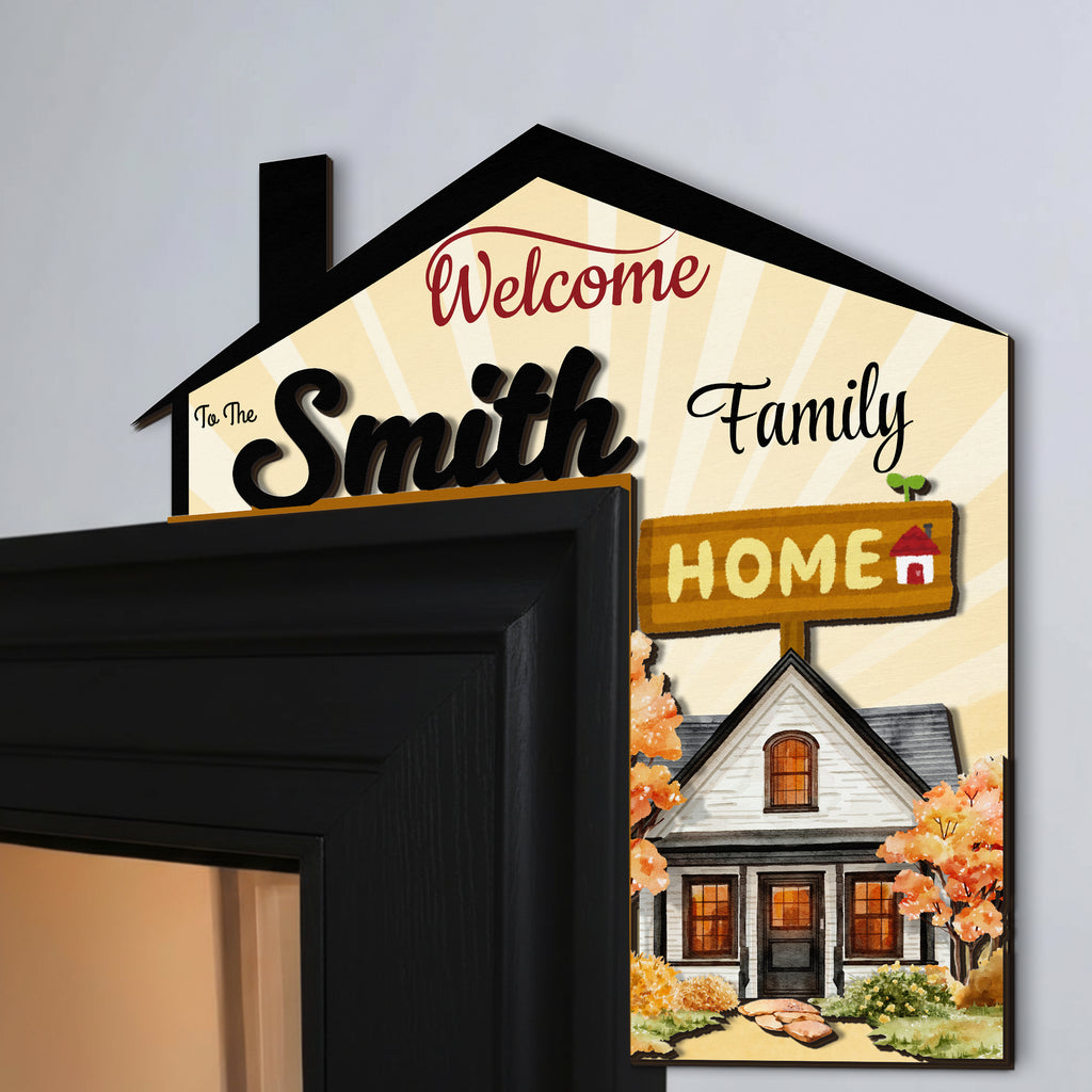 PERSONALIZED Wooden Door Corner | CUSTOM Door Topper Name Plate for Home | Single/Double Layer | 10” & 15” Sizes | Family Name