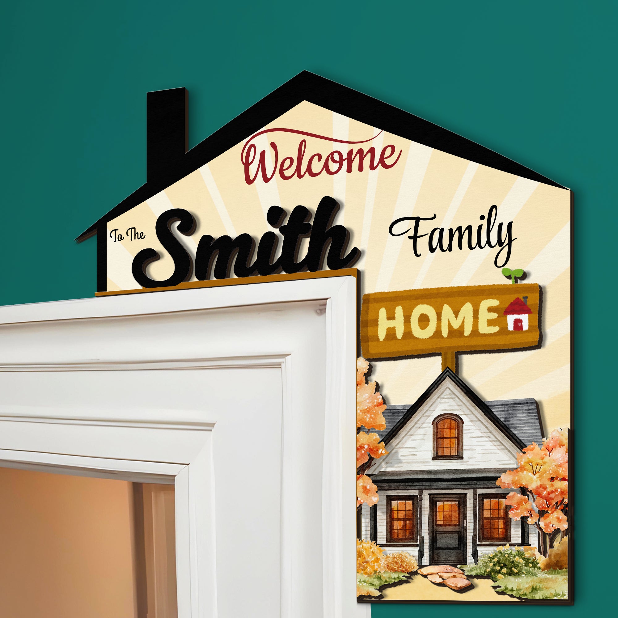 PERSONALIZED Wooden Door Corner | CUSTOM Door Topper Name Plate for Home | Single/Double Layer | 10” & 15” Sizes | Family Name