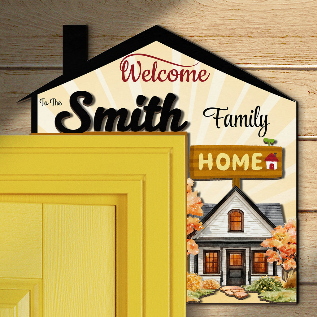 PERSONALIZED Wooden Door Corner | CUSTOM Door Topper Name Plate for Home | Single/Double Layer | 10” & 15” Sizes | Family Name