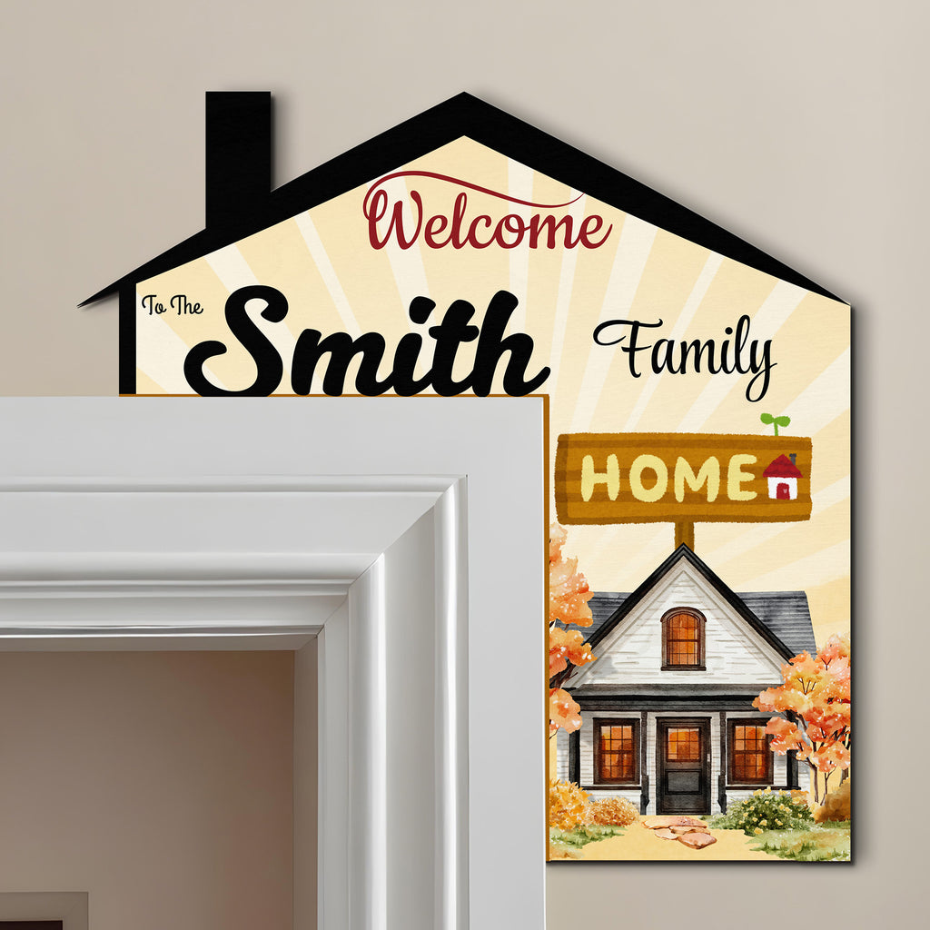 PERSONALIZED Wooden Door Corner | CUSTOM Door Topper Name Plate for Home | Single/Double Layer | 10” & 15” Sizes | Family Name