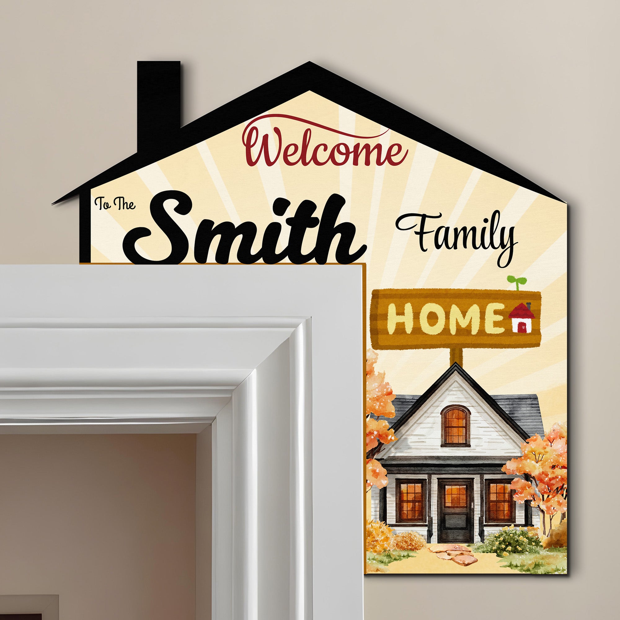 PERSONALIZED Wooden Door Corner | CUSTOM Door Topper Name Plate for Home | Single/Double Layer | 10” & 15” Sizes | Family Name