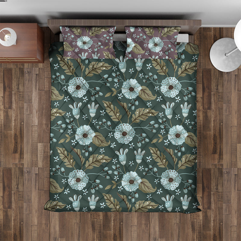 Floral Quilted Bedding Set | Pretty Traditional Cozy Comforters | Modern Bedspreads with matching Pillowcase