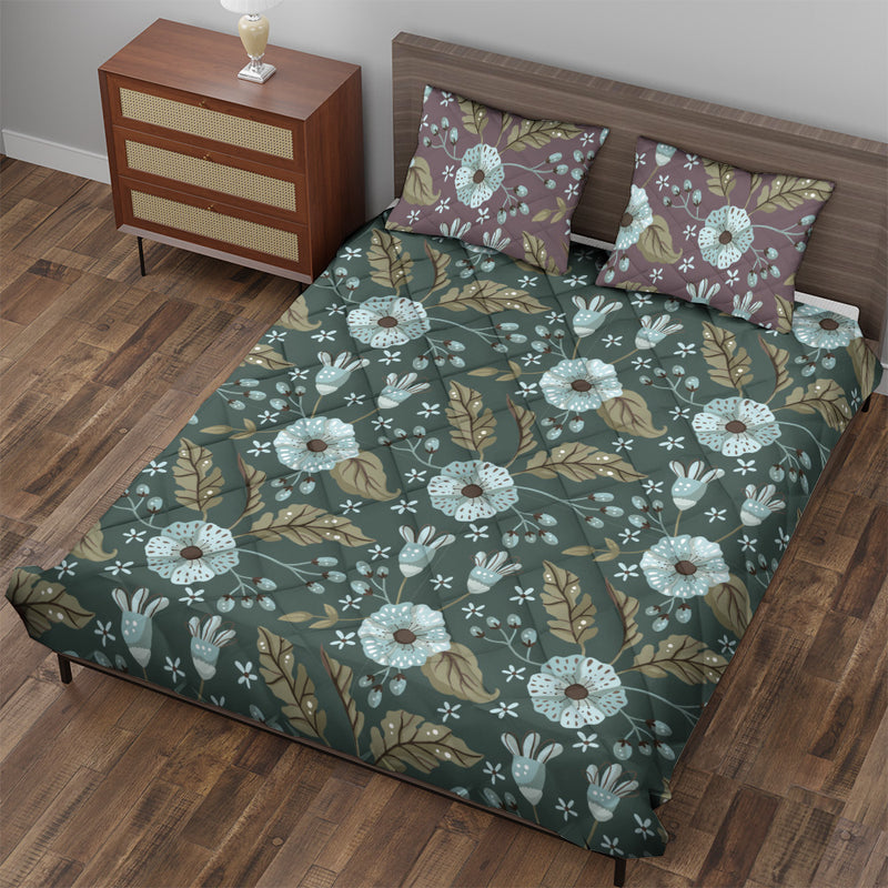 Floral Quilted Bedding Set | Pretty Traditional Cozy Comforters | Modern Bedspreads with matching Pillowcase