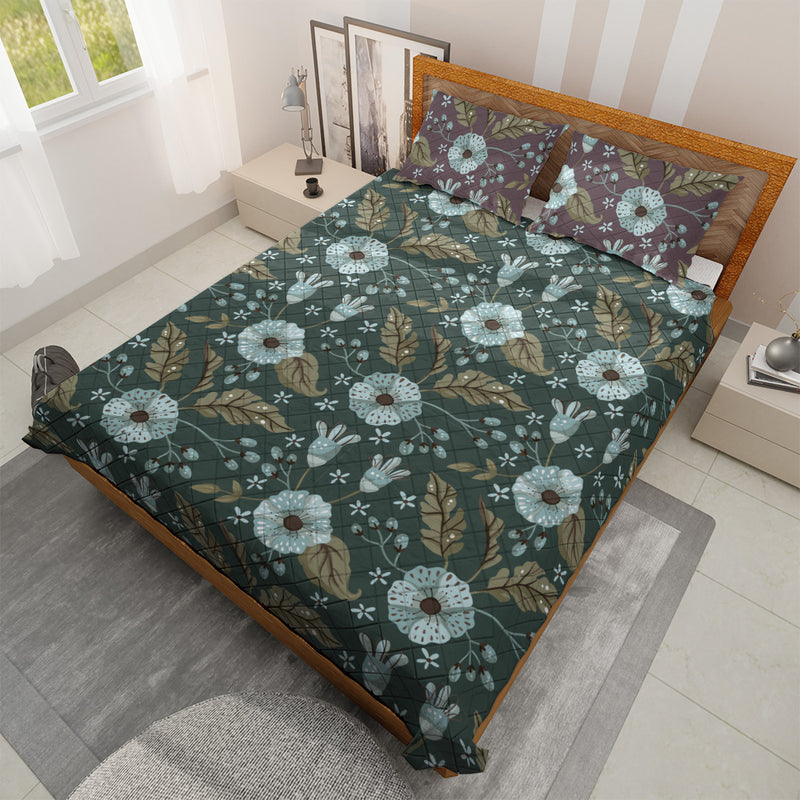 Floral Quilted Bedding Set | Pretty Traditional Cozy Comforters | Modern Bedspreads with matching Pillowcase