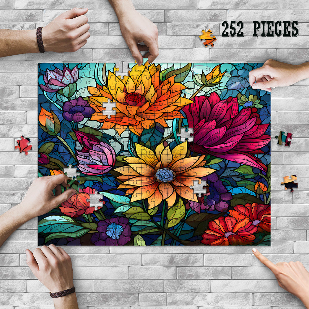 Rectangle Puzzles for All Ages – High-Quality, Durable, and Fun Jigsaw with Precision Laser-Cut Pieces | Stained Glass Art Flower Power