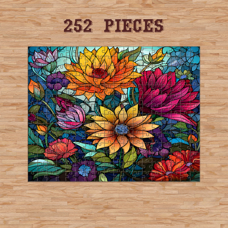 Rectangle Puzzles for All Ages – High-Quality, Durable, and Fun Jigsaw with Precision Laser-Cut Pieces | Stained Glass Art Flower Power