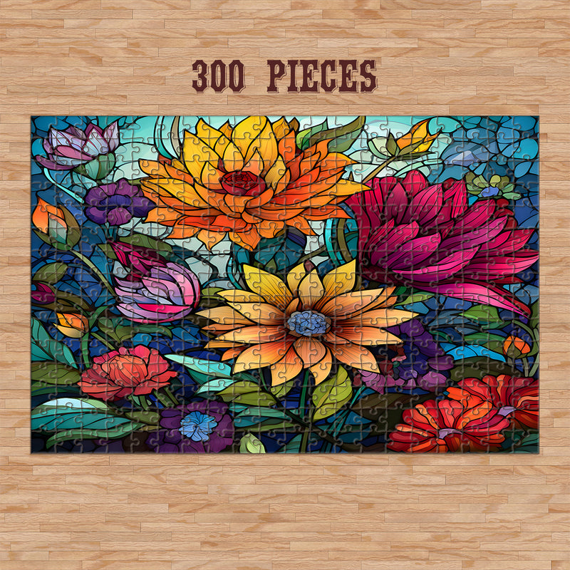 Rectangle Puzzles for All Ages – High-Quality, Durable, and Fun Jigsaw with Precision Laser-Cut Pieces | Stained Glass Art Flower Power