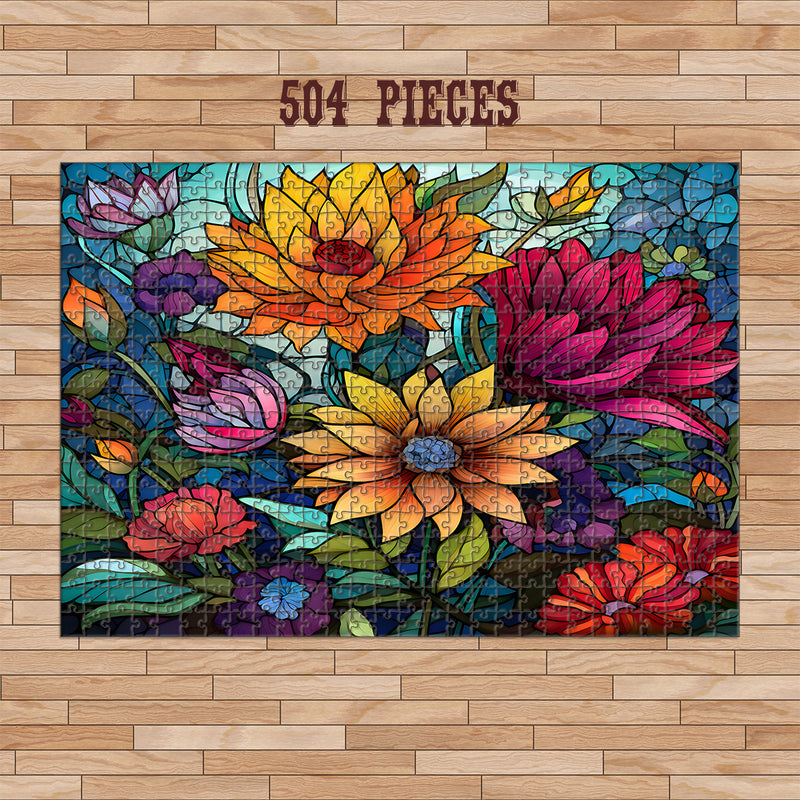 Rectangle Puzzles for All Ages – High-Quality, Durable, and Fun Jigsaw with Precision Laser-Cut Pieces | Stained Glass Art Flower Power