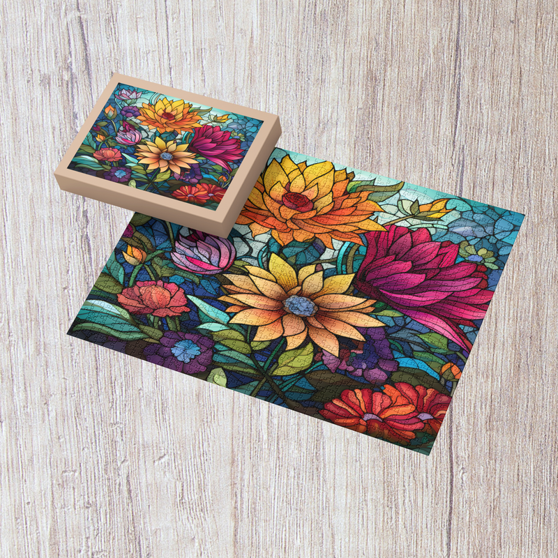 Rectangle Puzzles for All Ages – High-Quality, Durable, and Fun Jigsaw with Precision Laser-Cut Pieces | Stained Glass Art Flower Power