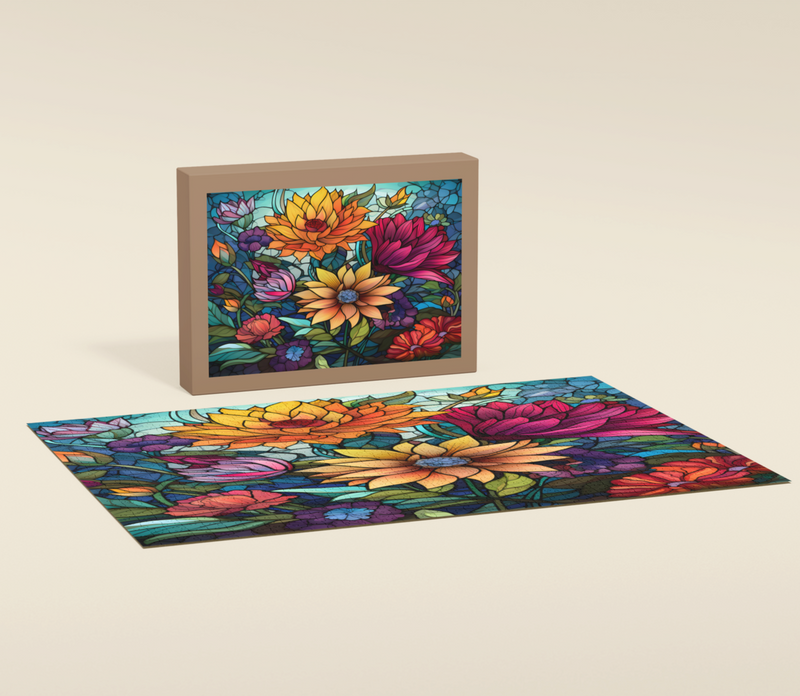 Rectangle Puzzles for All Ages – High-Quality, Durable, and Fun Jigsaw with Precision Laser-Cut Pieces | Stained Glass Art Flower Power