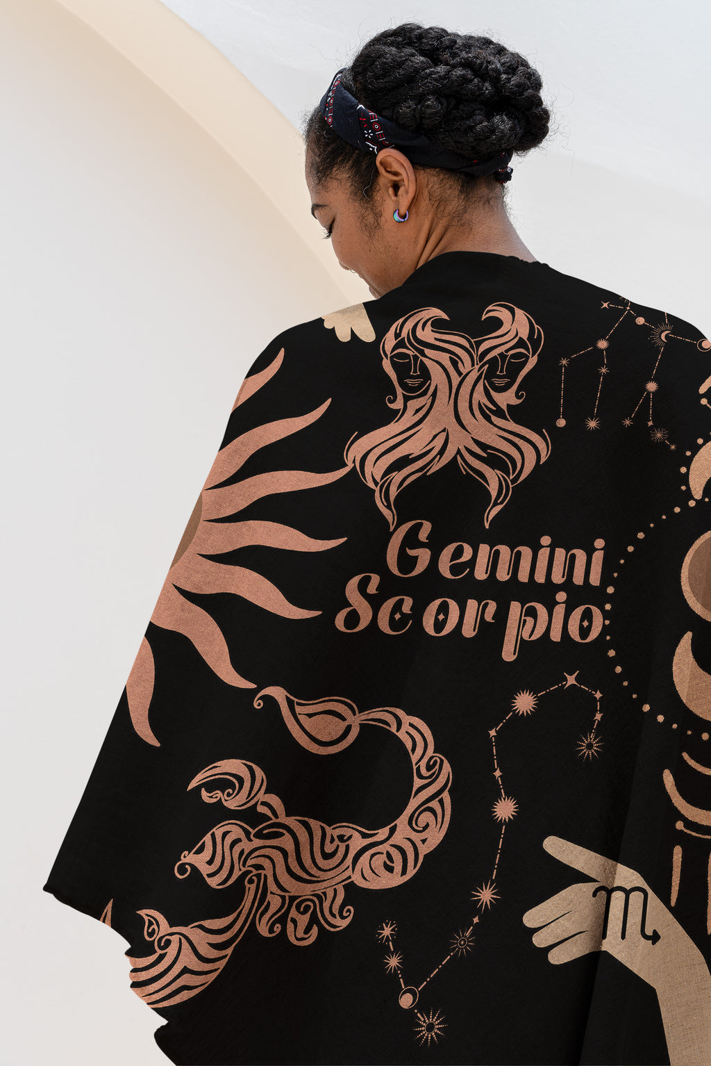 Gemini and Scorpio Zodiac Compatibility Woven Throw Tapestry - Elevate home decor with this boho-inspired, celestial charm blanket. Perfect for astrology enthusiasts, featuring Gemini and Scorpio sun signs, adding unique, artistic flair to your living space. Premium cotton, cozy, and decorative.
