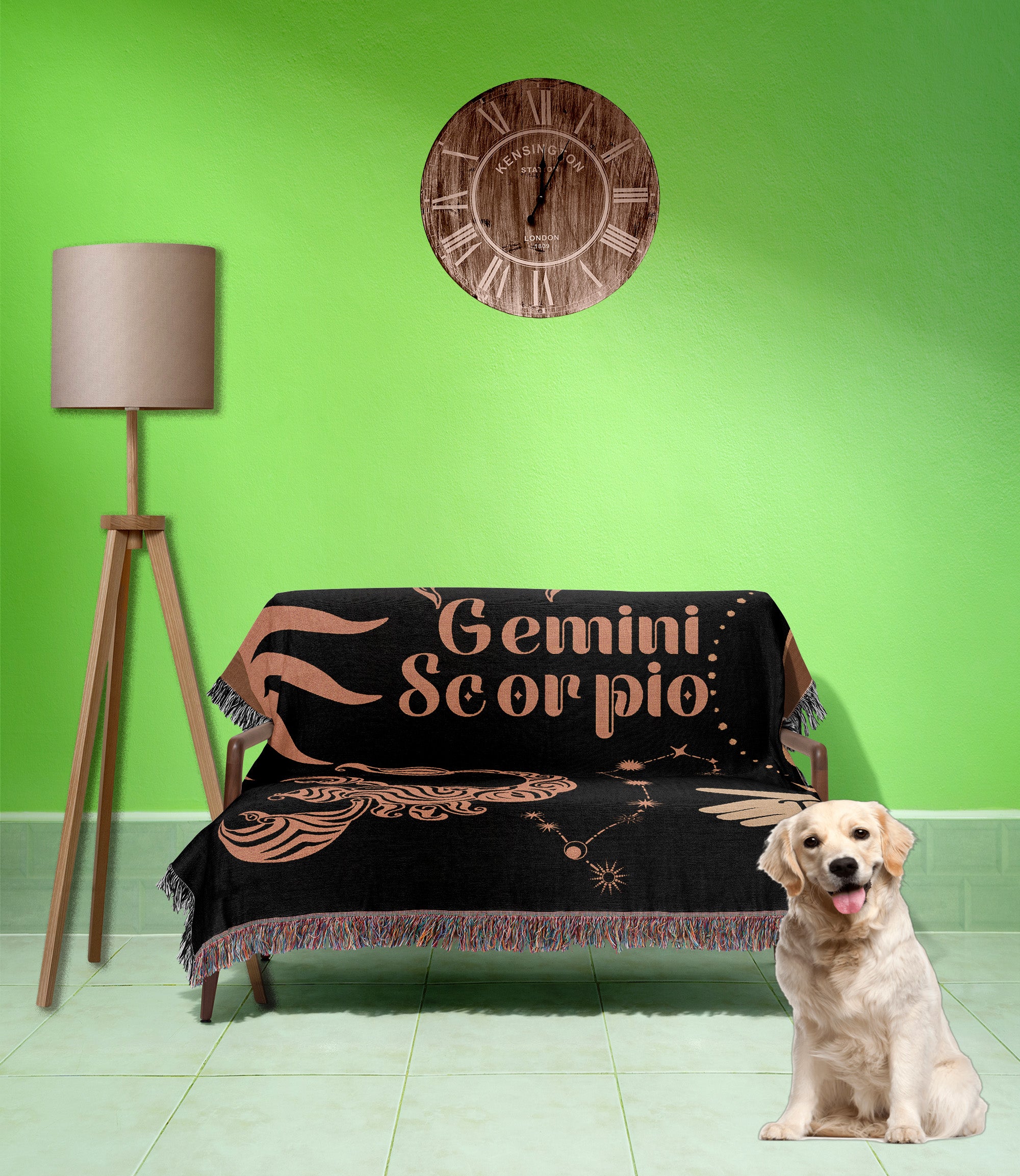 Gemini and Scorpio Zodiac Compatibility Woven Throw Tapestry - Elevate home decor with this boho-inspired, celestial charm blanket. Perfect for astrology enthusiasts, featuring Gemini and Scorpio sun signs, adding unique, artistic flair to your living space. Premium cotton, cozy, and decorative.