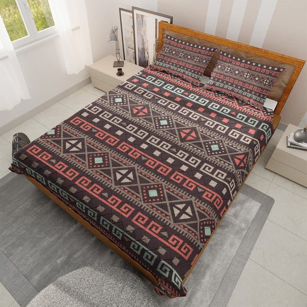 Geometric Quilted Bedding Set | Boho Aztec Cozy Comforters | Modern Bedspreads with matching Pillowcase