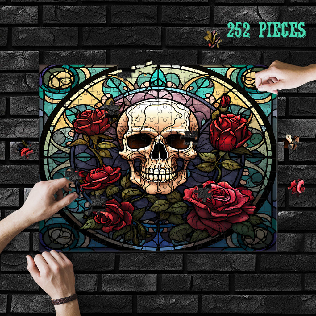 Rectangle Puzzles for All Ages – High-Quality, Durable, and Fun Jigsaw with Precision Laser-Cut Pieces | Stained Glass Art -Gothic Skull