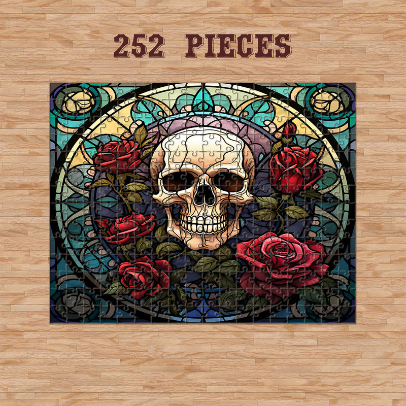 Rectangle Puzzles for All Ages – High-Quality, Durable, and Fun Jigsaw with Precision Laser-Cut Pieces | Stained Glass Art -Gothic Skull