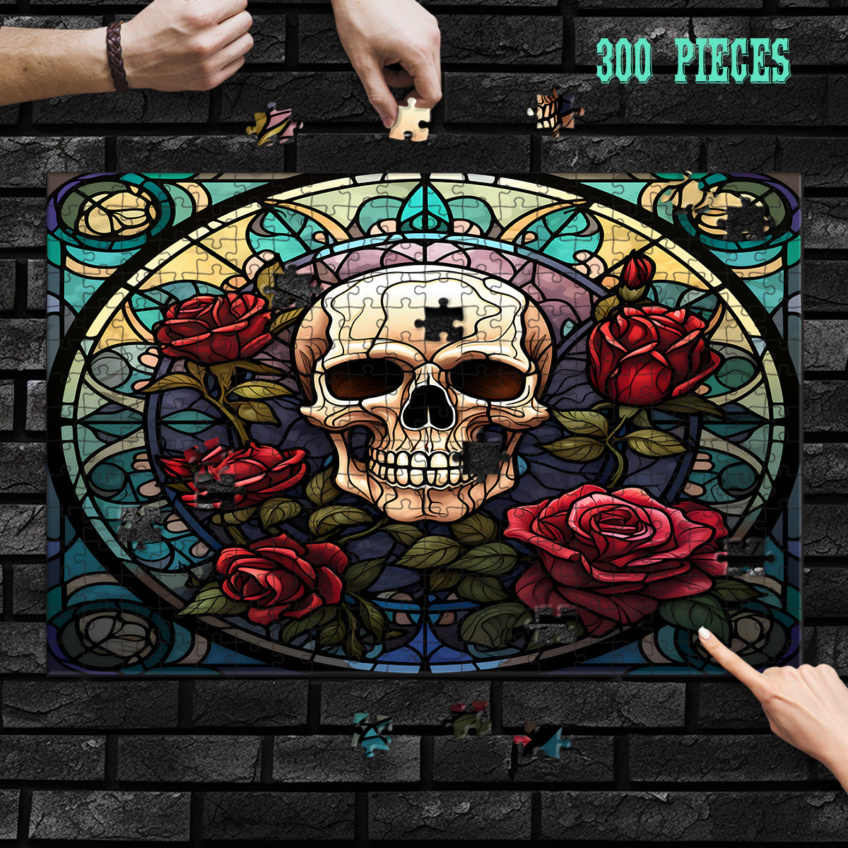 Rectangle Puzzles for All Ages – High-Quality, Durable, and Fun Jigsaw with Precision Laser-Cut Pieces | Stained Glass Art -Gothic Skull