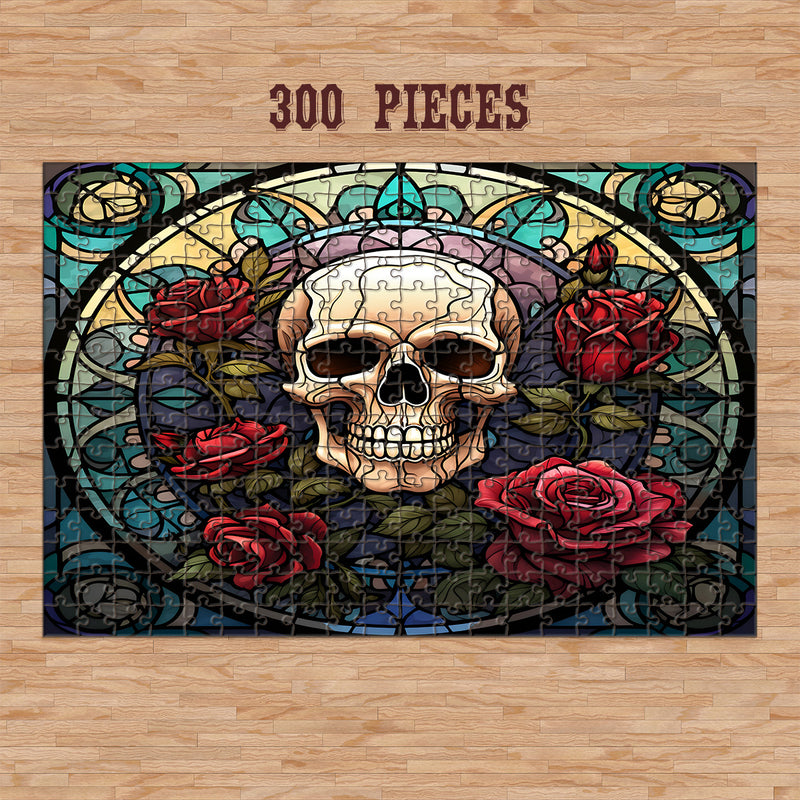 Rectangle Puzzles for All Ages – High-Quality, Durable, and Fun Jigsaw with Precision Laser-Cut Pieces | Stained Glass Art -Gothic Skull