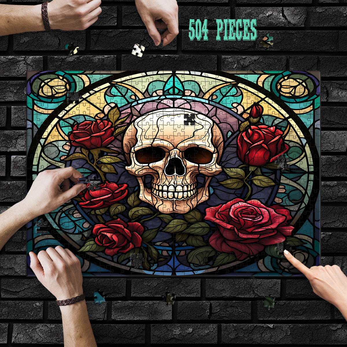 Rectangle Puzzles for All Ages – High-Quality, Durable, and Fun Jigsaw with Precision Laser-Cut Pieces | Stained Glass Art -Gothic Skull